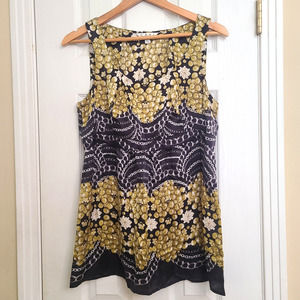 CAbi 216 Pearls Chains Silk Sleeveless Tank Top Black Silver Lightweight Size M